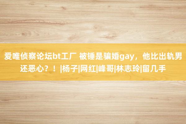 爱唯侦察论坛bt工厂 被锤是骗婚gay，他比出轨男还恶心？！|杨子|网红|峰哥|林志玲|留几手